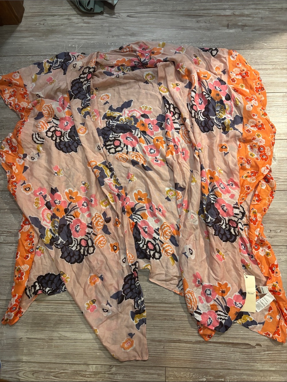 Moss Rose NWT Floral Lightweight Women's Tunic Kimono in Peach & Orange